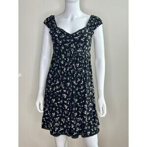 Pink Rose Floral Babydoll Cap Sleeve Lace Hem Spring Dress Women Small NWOT